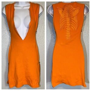Tordrobes Bold Orange Bodycon Plunge Mini Dress with side